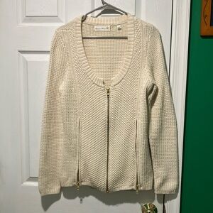 Charlie & Robin Cream Sweater cardigan with zip panels medium fisherman